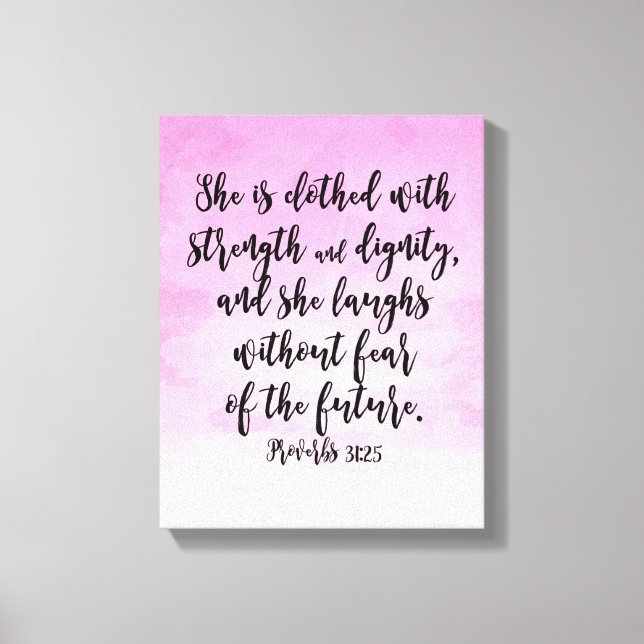 Toile Aquarelle rose Proverbes 31 Bible chrétienne des f (Recto)