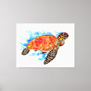 Toile Aquarelle rouge Tortue marine
