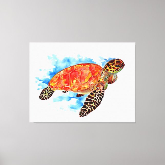 Toile Aquarelle rouge Tortue marine (Recto)