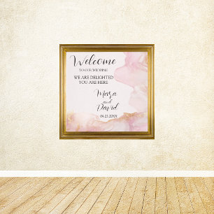 Toile Aquarelle Seraphina rose et or