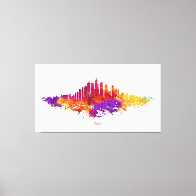 Toile Aquarelle Skyline de Chicago en blanc (Recto)