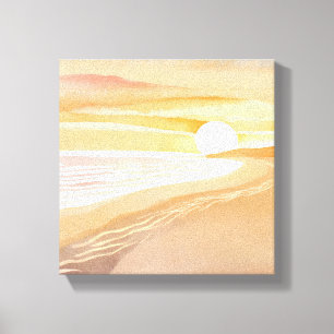 Toile Aquarelle Sunset Beach   Beau Jaune