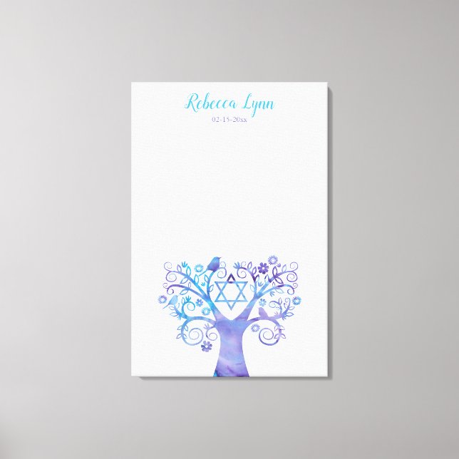 Toile Aquarelle Turquoise violette Arbre Bat mitzvah de  (Recto)