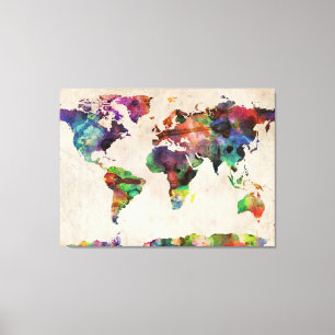 Toile Aquarelle urbaine de carte du monde