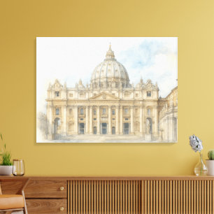 Toile Aquarelle Vatican   Basilique Saint-Pierre Italie