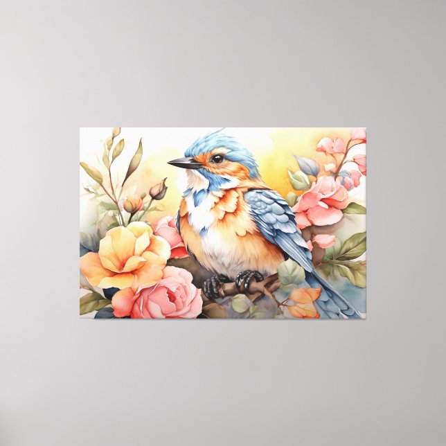 Toile Aquarelle Vibrante Oiseau Floral Art Nature Inspir (Recto)