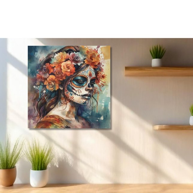 Toile Aquarelle vive Dia de los Muertos Catrina (Créateur téléchargé)