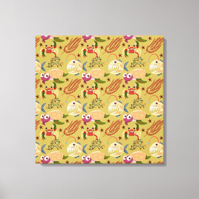 Toile Aquatic animals pattern | ocean underwater life 31 (Recto)