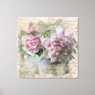 Toile ** AR23 Floral Peony écriture manuscrite Vintage v