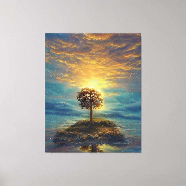 Toile Arbre à coucher de soleil doré (Recto)
