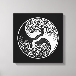 Toile Arbre blanc et noir de la vie Yin Yang