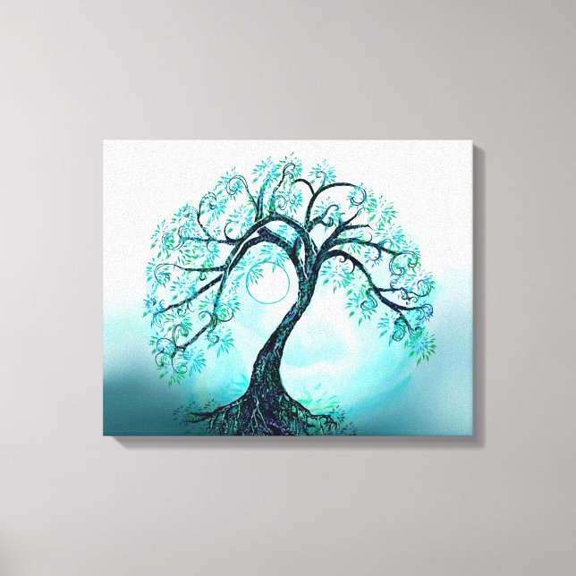 Toile Arbre bleu gracieux de vie avec lune (Recto)