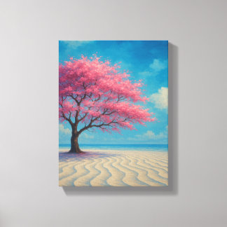 Toile Arbre cerise en fleurs sur le littoral sablonneux