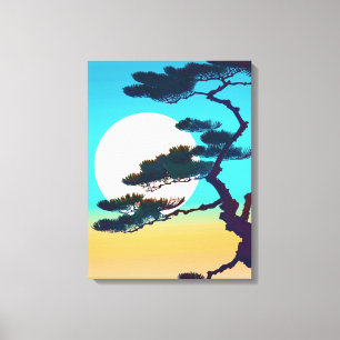 Toile Arbre Cypress et Pleine lune