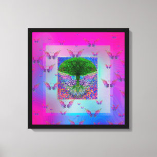 Toile Arbre de la vie et des ailes d'ange d'arc-en-ciel