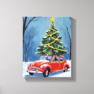 Toile Arbre de Noël de voiture rouge antique