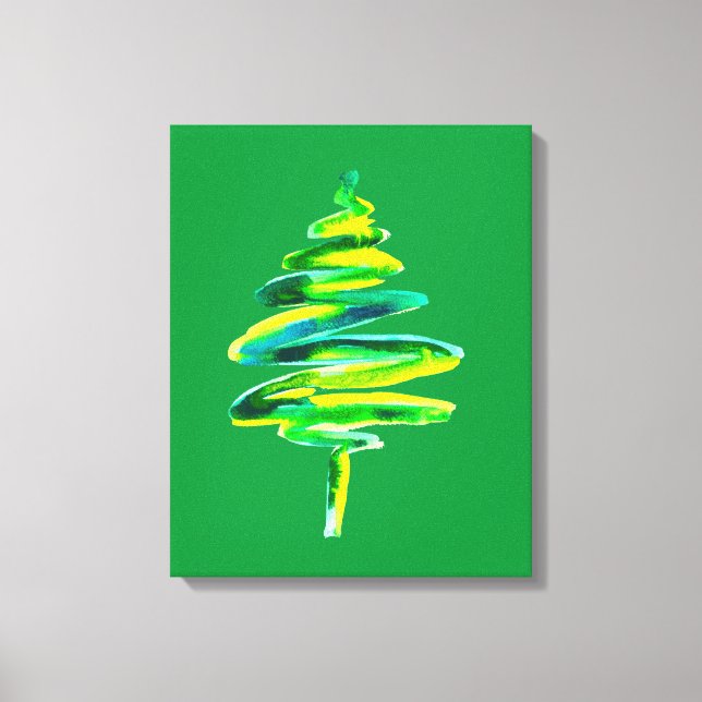 Toile Arbre de Noël vert aquarelle abstraite (Recto)