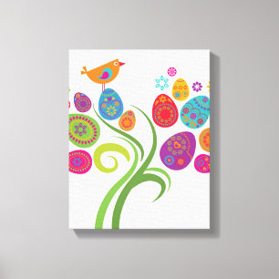 Toile Arbre de Pâques avec oeufs et fleurs colorés