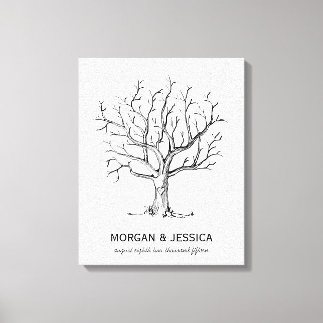 Toile Arbre d'empreintes digitales mariage (noir) (Recto)