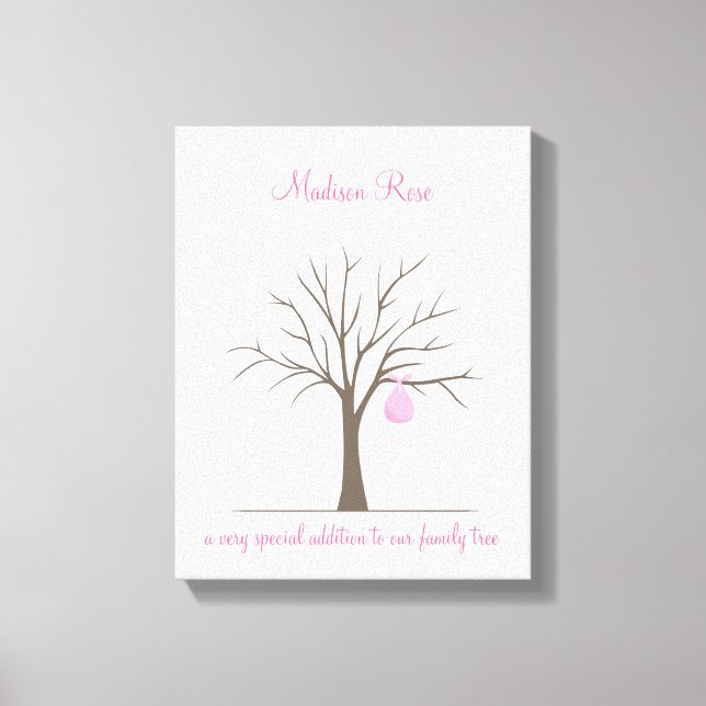 Toile Arbre d'empreintes digitales pour bébé - rose (Recto)