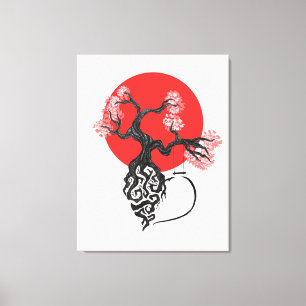 Toile Arbre en fleurs de cerisiers avec soleil japonais