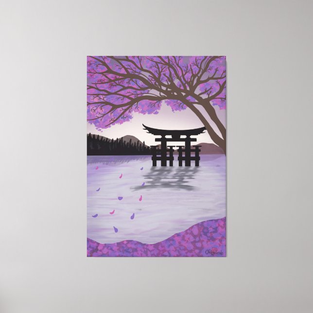 Toile Arbre Japonais En Fleur De Cerisier Et Lac (Recto)