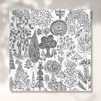 Arbres modernes noir et blanc main dessinée art