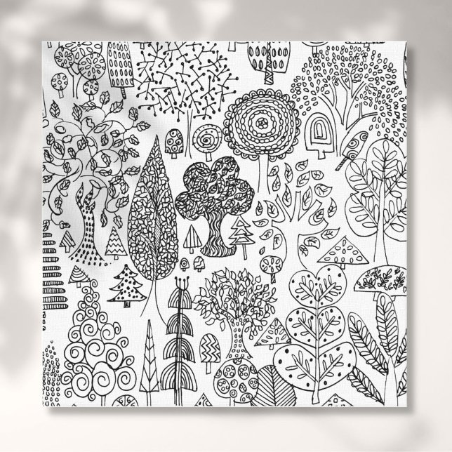 Toile Arbres modernes noir et blanc main dessinée art (Modern Decorative Black and White Trees Canvas Print)