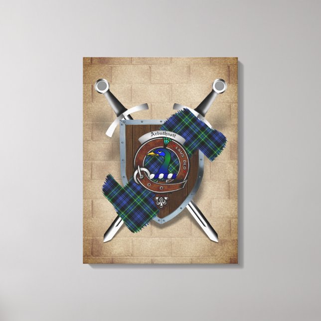 Toile Arbuthnot Clan Badge Crossed Swords Canvas Imprime (Recto)
