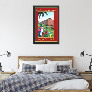 Toile Arche de Noé Animaux marchant sur le cadre rouge d
