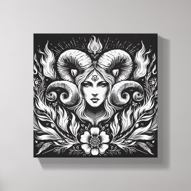 Toile Aries Zodiac Goddess with Ram Horns – Mystical  (Recto)