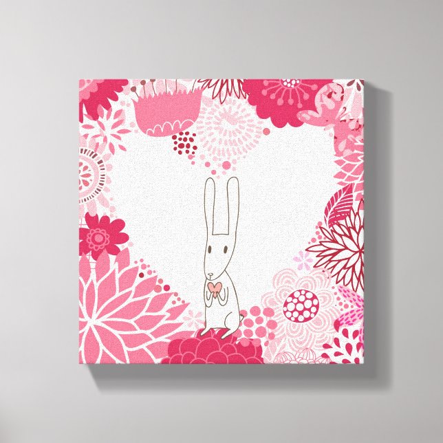 Toile Arrière - plan floral romantique avec lapin mignon (Recto)