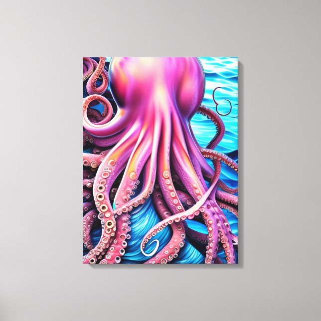 Toile Arrière - plan rose octopus bleu Ocean Wave (Recto)