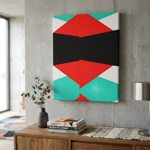Toile Art abstrait géométrique moderne rouge et sarcelle