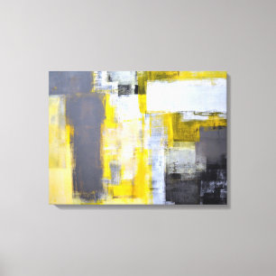 Toile Art abstrait gris et jaune "occupé et occupé"