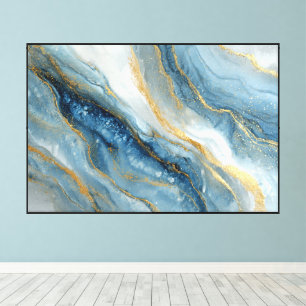 Toile Art abstrait minéral tourbillon bleu et or