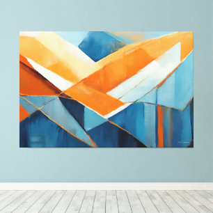 Toile Art abstrait peint en bleu orange