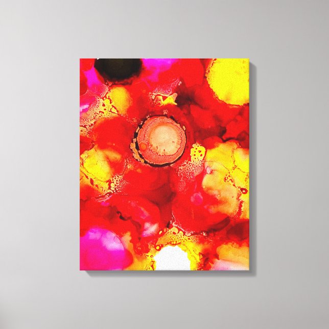 Toile Art Abstrait rose jaune rouge et rose (Recto)