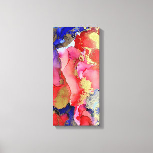 Toile Art Abstrait Rose violet or encre d'alcool