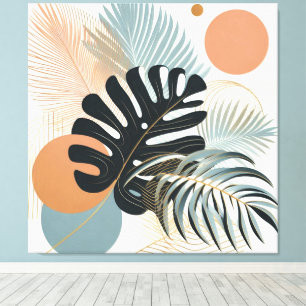 Toile art de la peinture à la feuille tropicale