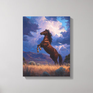 Toile Art de la puissance du cheval cabré sous l'orage