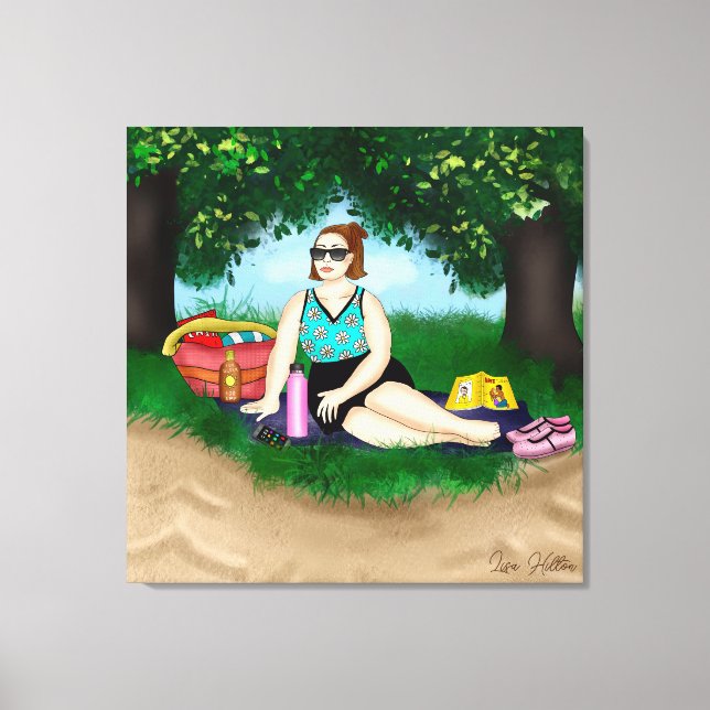 Toile Art dessiné à la main | Femme Se détendre à la pla (Recto)