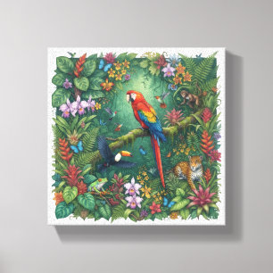 Toile Art du perroquet toucan jaguar de la forêt tropica