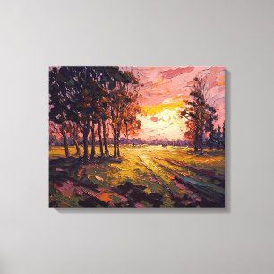 Toile Art fin couché de soleil sur la prairie