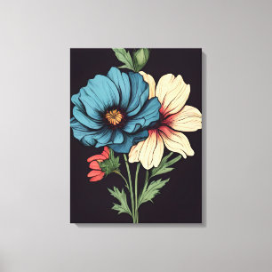 Toile Art floral bleu et blanc frappant