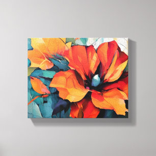 Toile Art floral rouge et orange