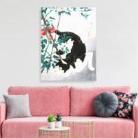 Art japonais vintage Chat noir blanc Tomate