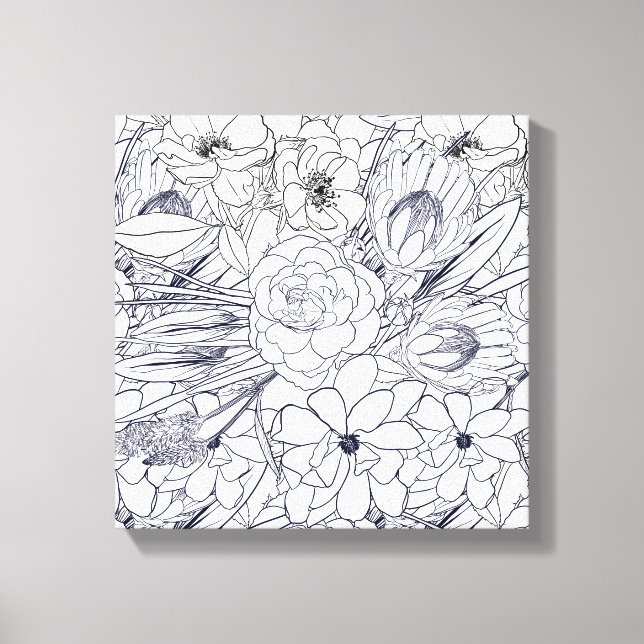 Toile Art Moderne Ligne Main Tirée Floral Girly Design (Recto)