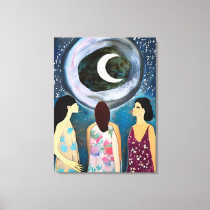 Toile Art mystique   Les femmes regardent la lune