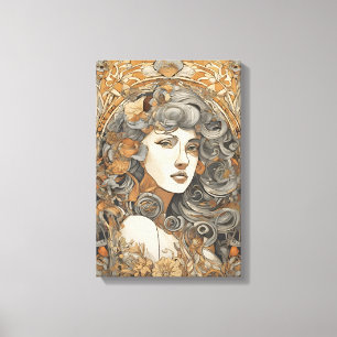Toile Art Nouveau Portrait Femme Vintage Illustration